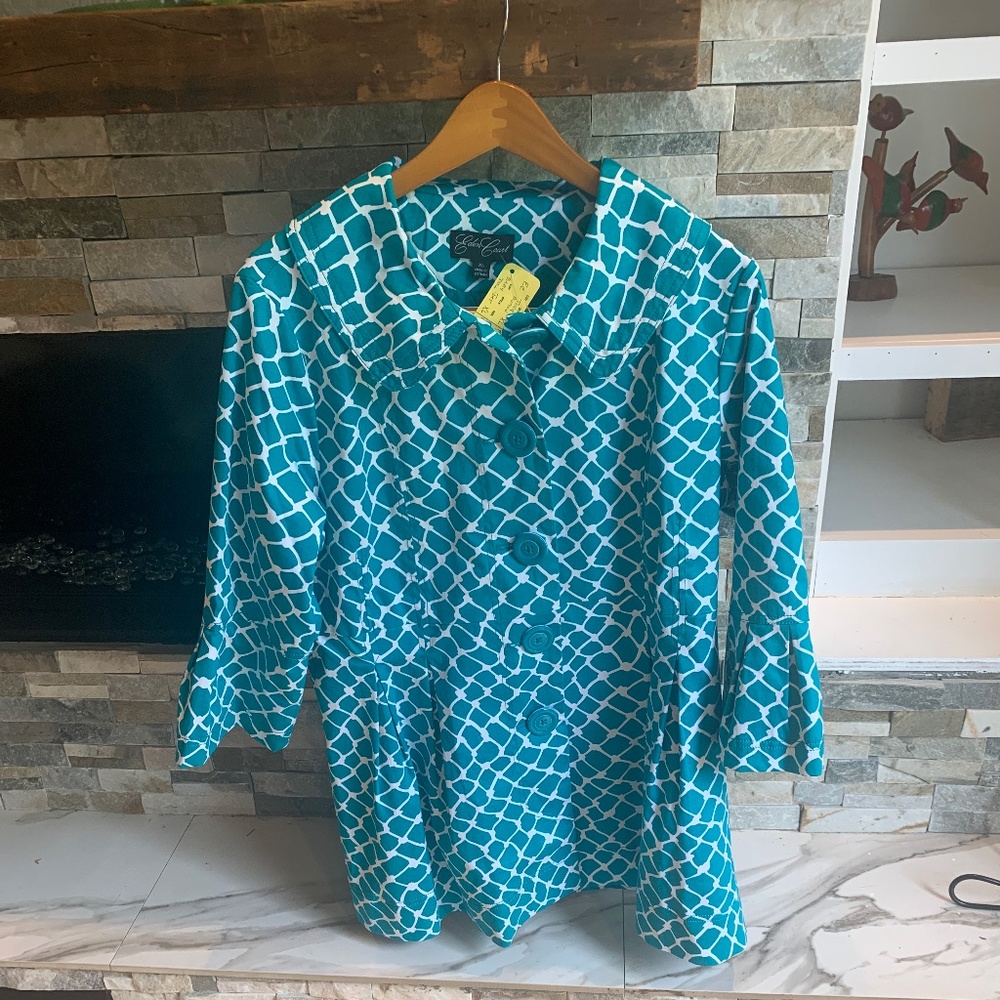 Eden Court sz XL turquoise print womens jacket coat